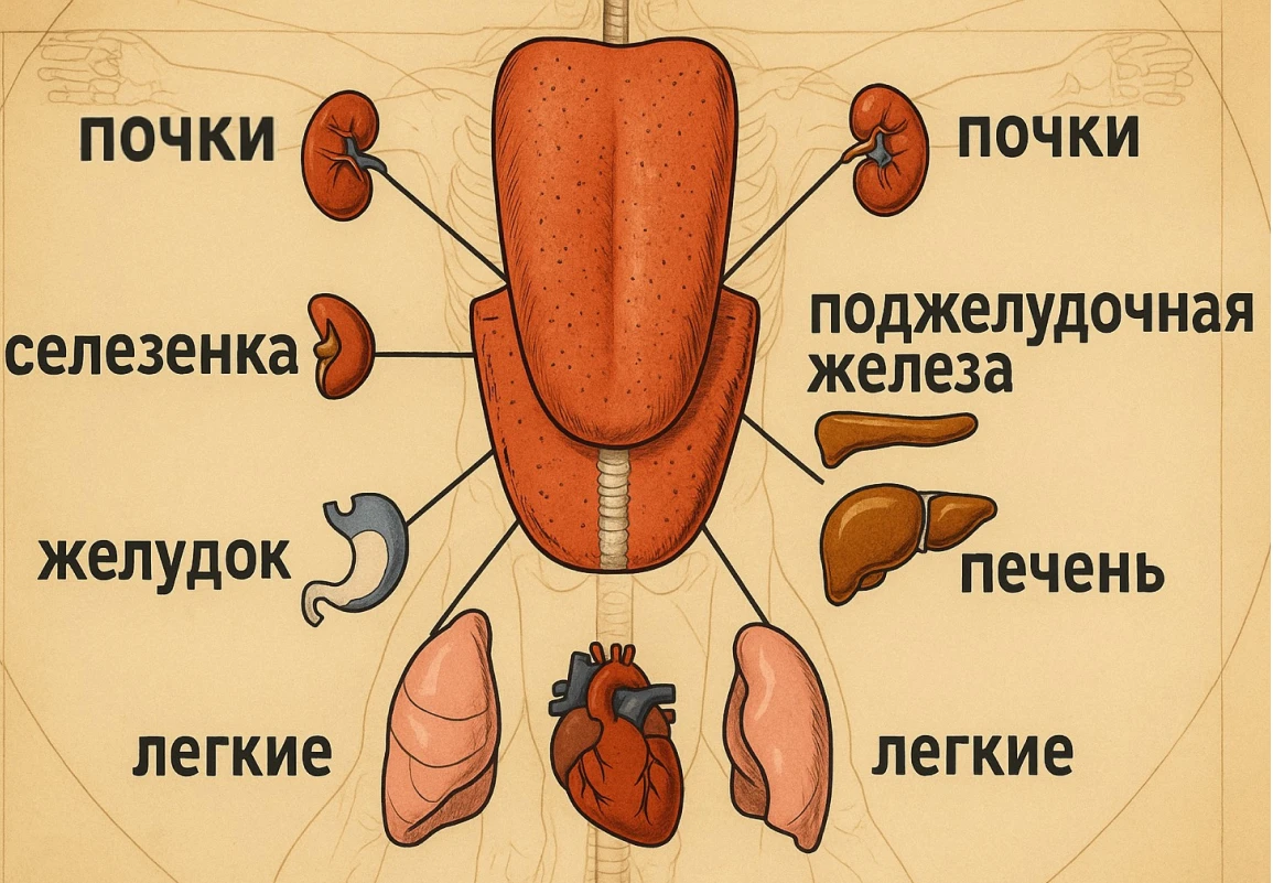 Схема зон языка и связанных органов