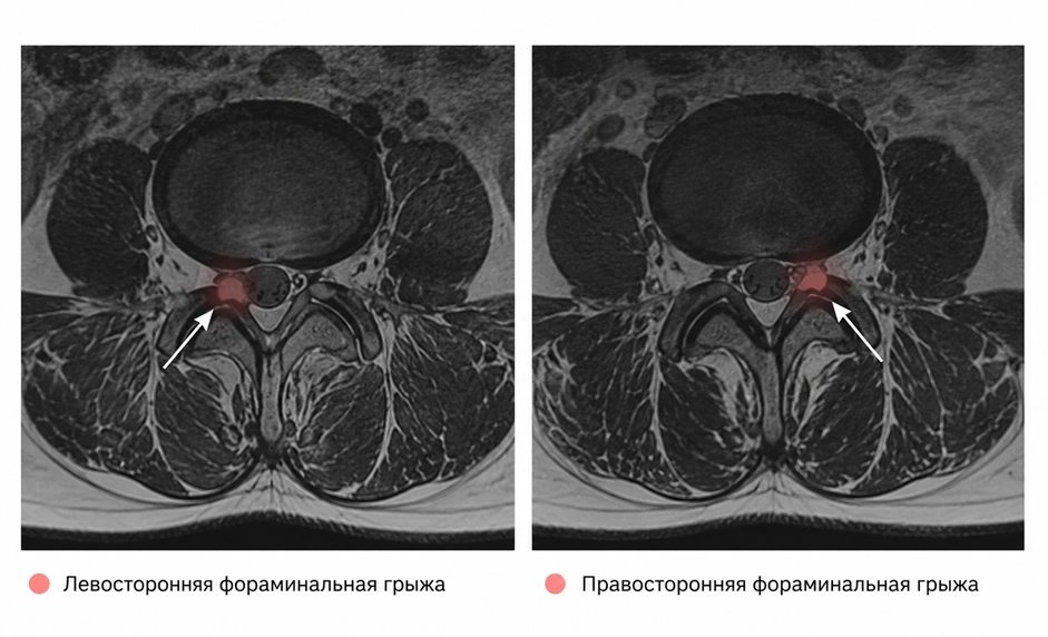 Левосторонняя и правосторонняя фораминальные грыжи