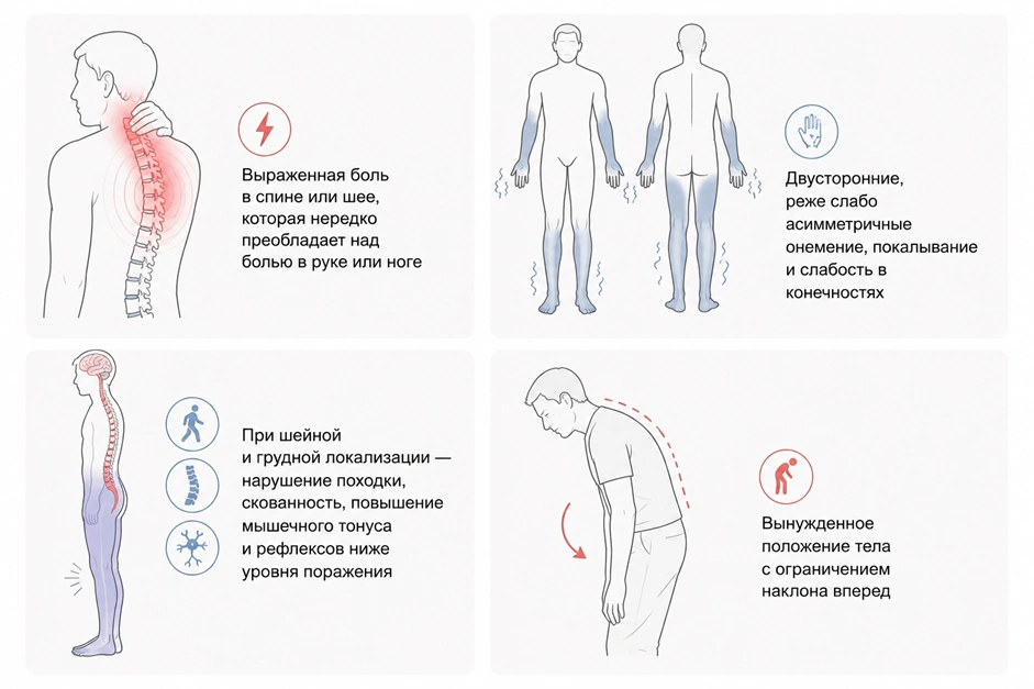 Симптомы медианной грыжи межпозвоночного диска