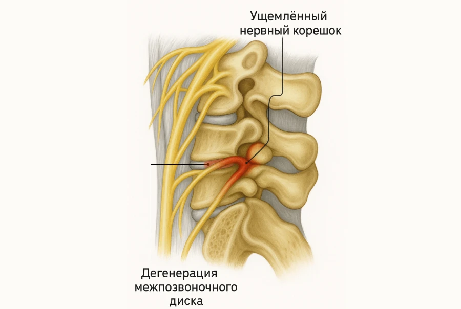 Сдавление нерва и износ диска при спондилёзе