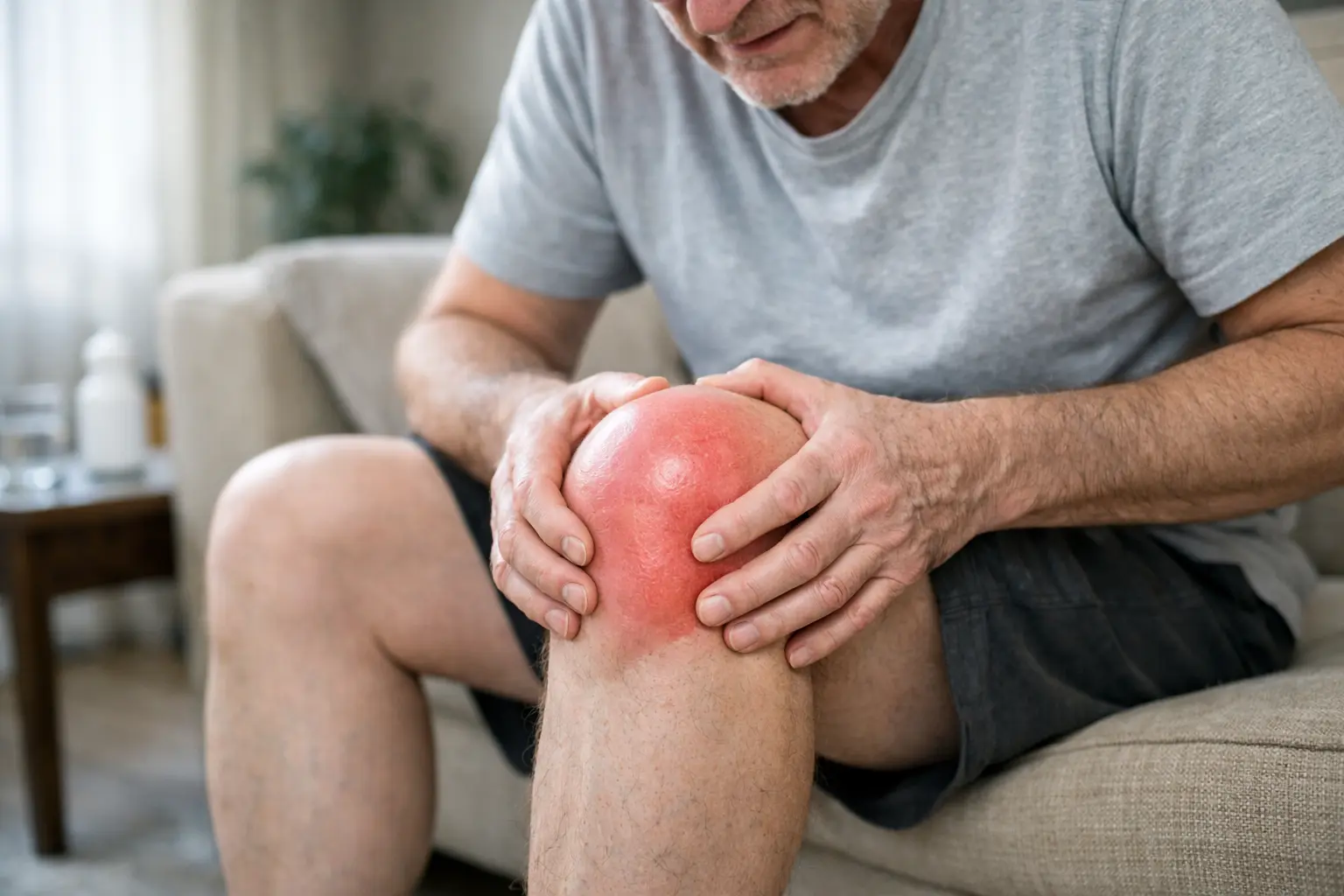 Сильный отёк коленного сустава при обострении ревматоидного артрита