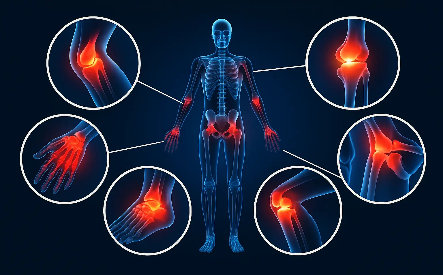 Зоны поражения суставов при ревматоидном артрите
