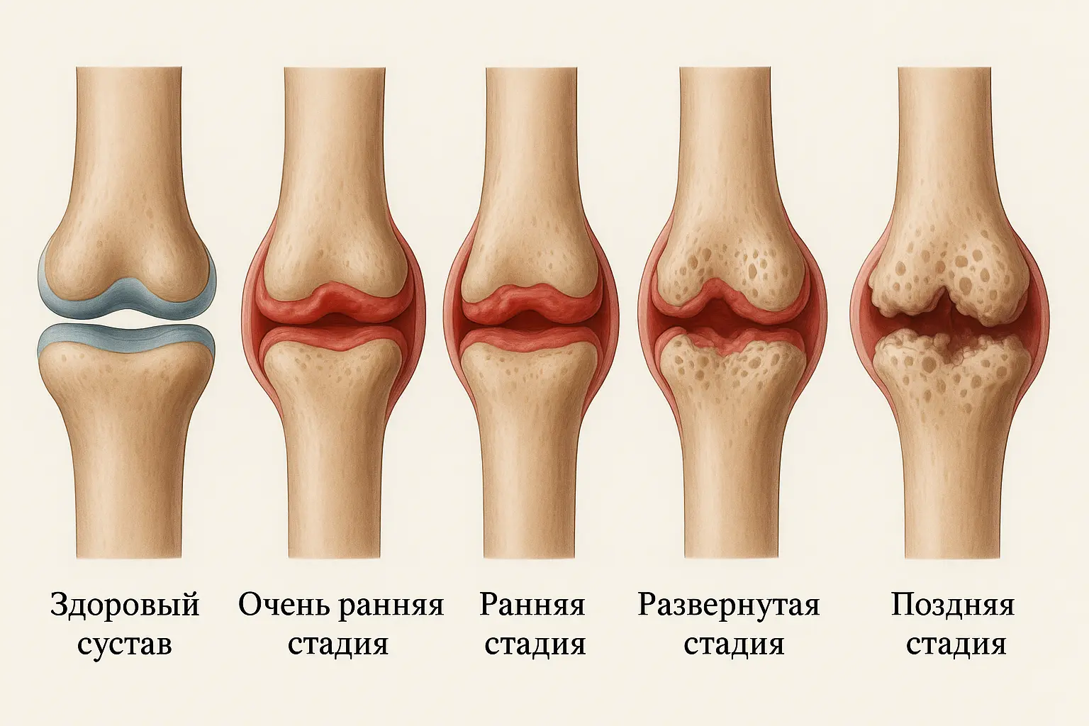 Стадии ревматоидного артрита от здорового сустава до поздней стадии