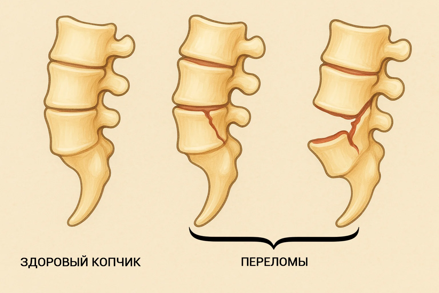 Сравнение нормального и травмированного копчика